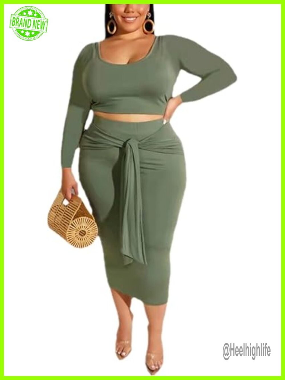 Plus Size Sexy 2 Piece Outfits Tank Top Bodycon Skirt Set Midi Dress